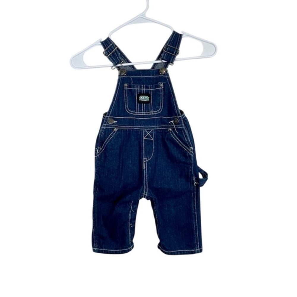 Key Bib Overalls-Dark Wash Carpenter Style Snap Leg Closure